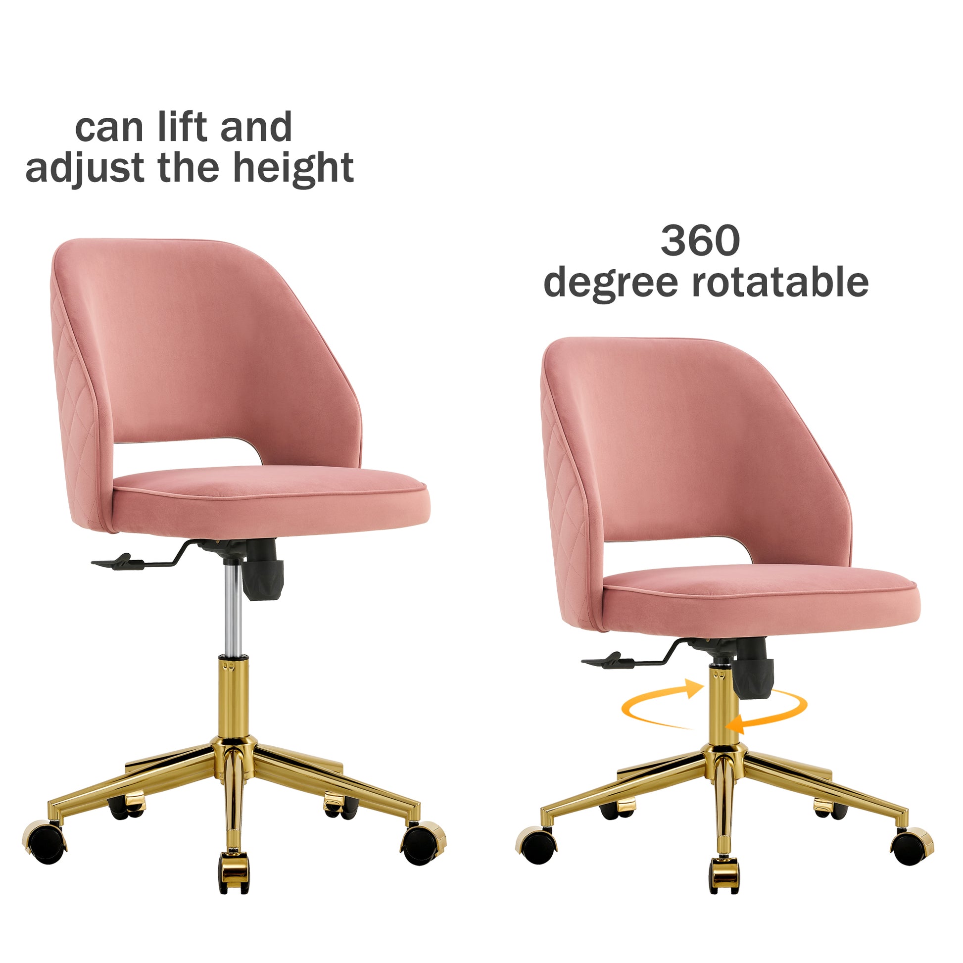 Modern Home Velvet Office Chairs, Adjustable 360 pink-velvet