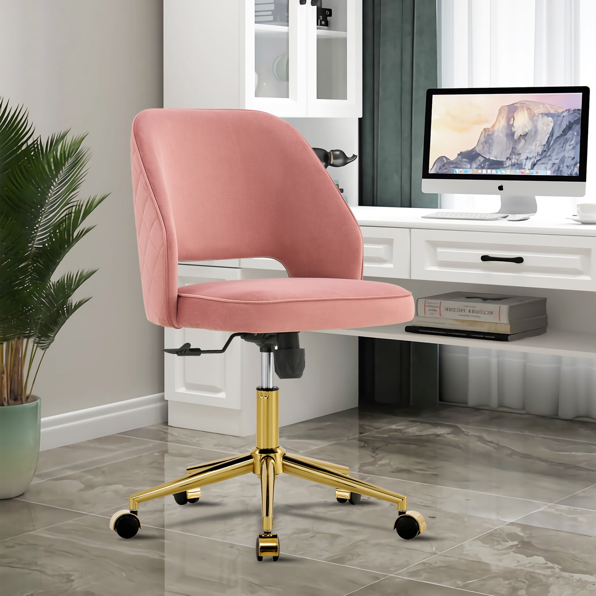 Modern Home Velvet Office Chairs, Adjustable 360 pink-velvet