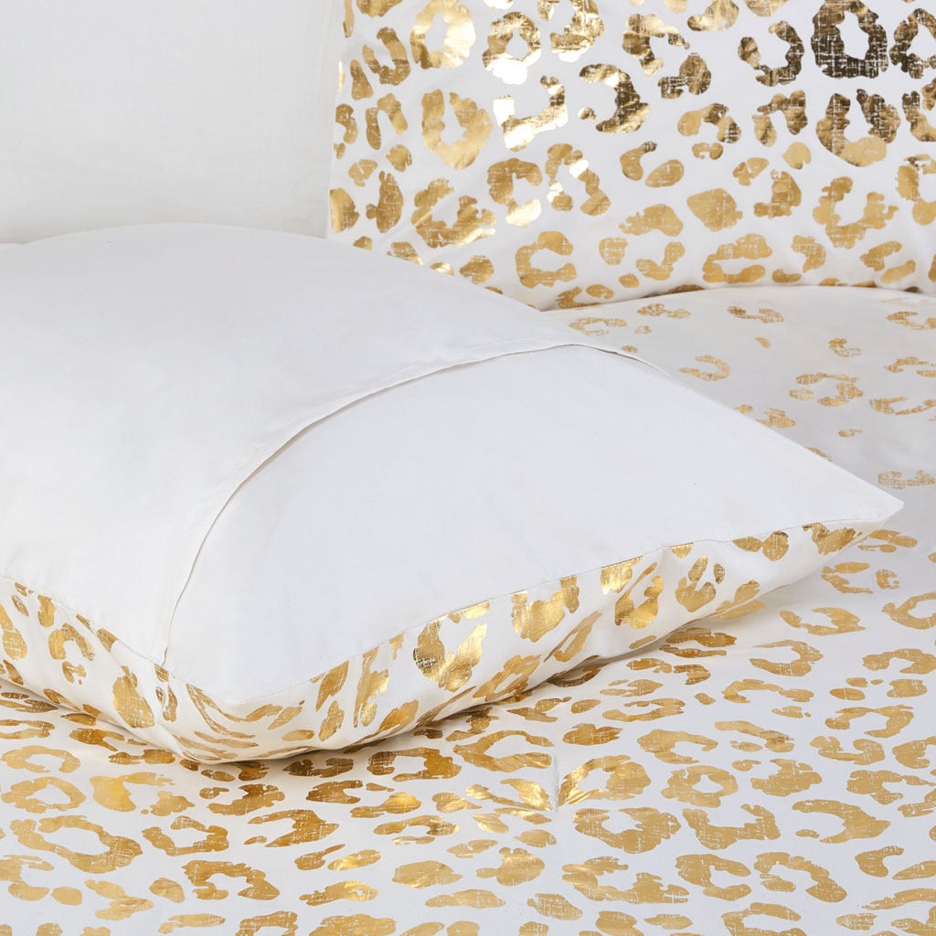 Metallic Animal Printed Comforter Set Ivory Gold Microfiber