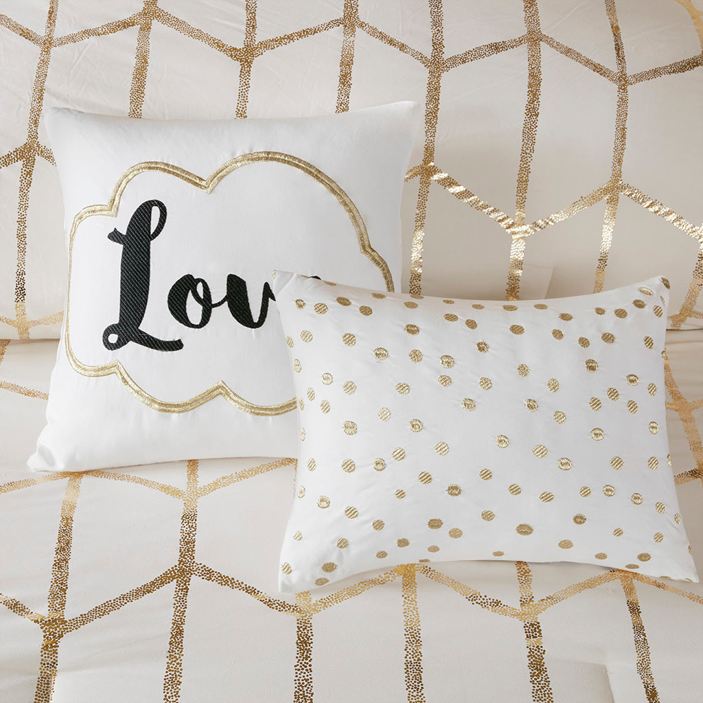 Metallic Printed Comforter Set Full Ivory Gold Polyester