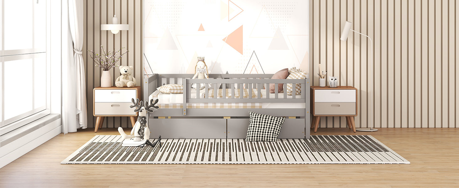 Full Size Daybed Wood Bed With Two Drawers, Gray Full Gray Solid Wood
