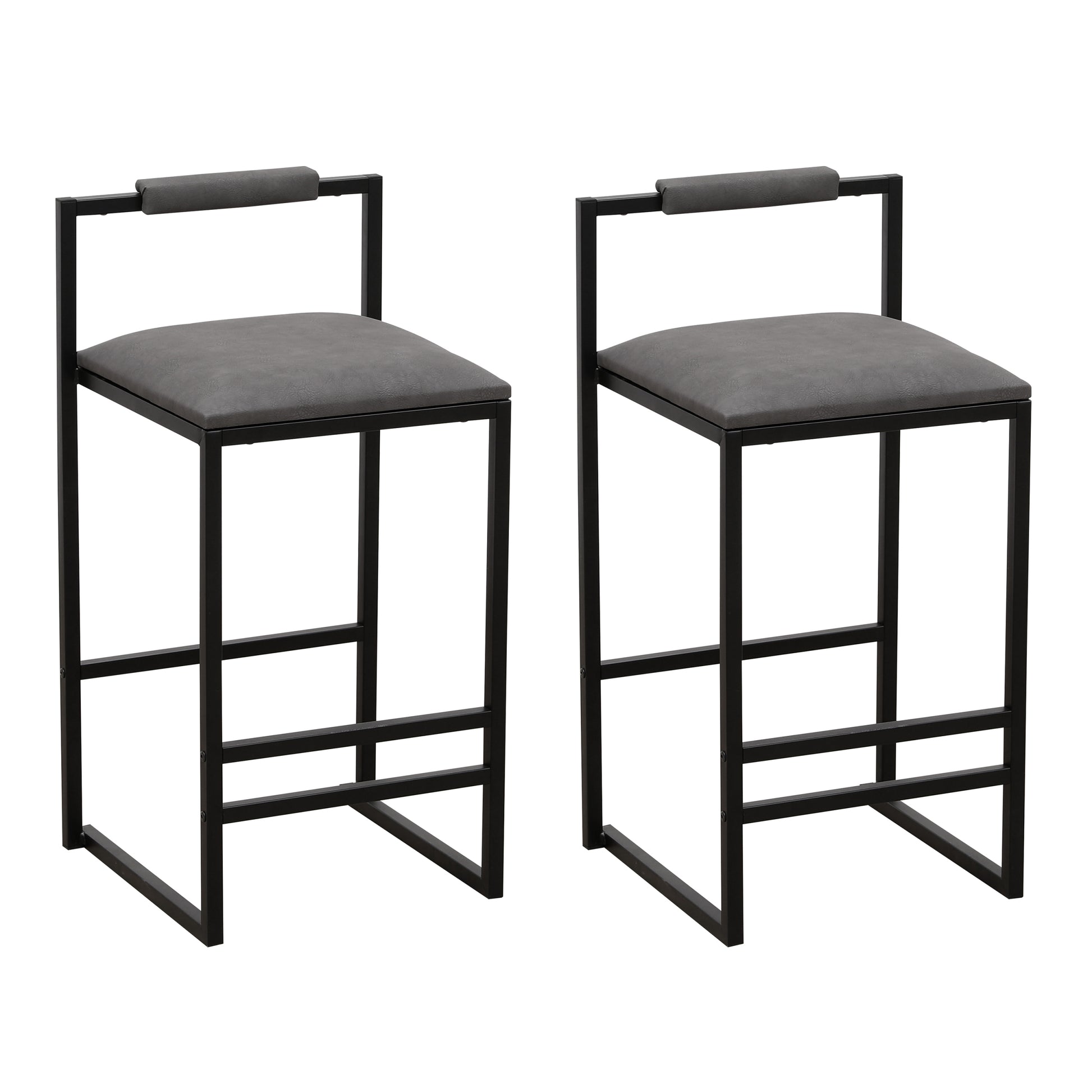 Set Of 2 Counter Height Barstools Kitchen Island Stools With Back Modern Armless Metal Legs & Pu Gray Upholstered Chairs Gray With Back Grey Metal