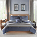 Striped Comforter Set With Bed Sheets Twin Xl Blue Grey Polyester