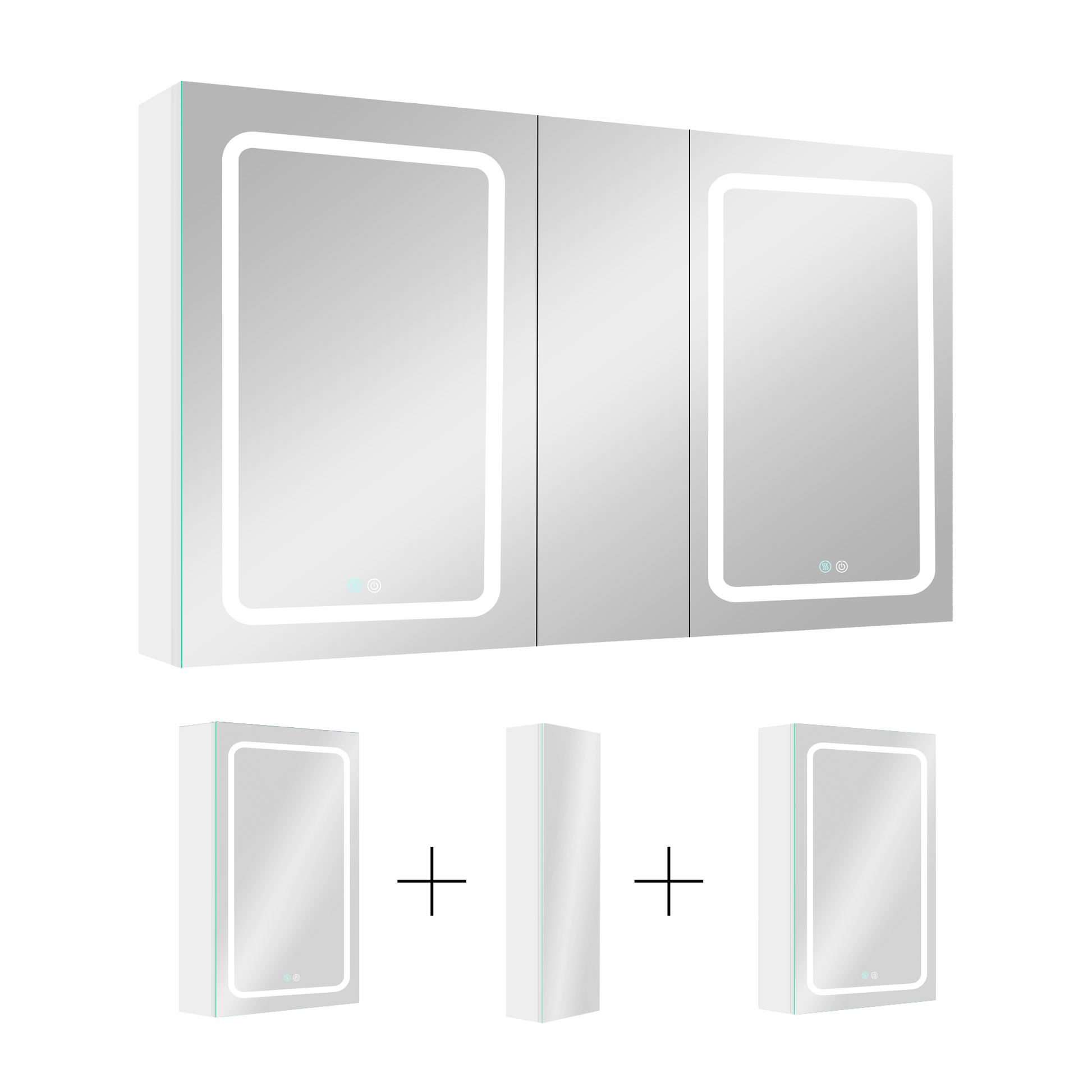 50X30 Inch Led Bathroom Medicine Cabinet Surface Mount Double Door Lighted Medicine Cabinet, Medicine Cabinets For Bathroom With Mirror Defogging, Dimmer White White Aluminium