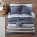 Striped Comforter Set With Bed Sheets Queen Blue Grey Polyester