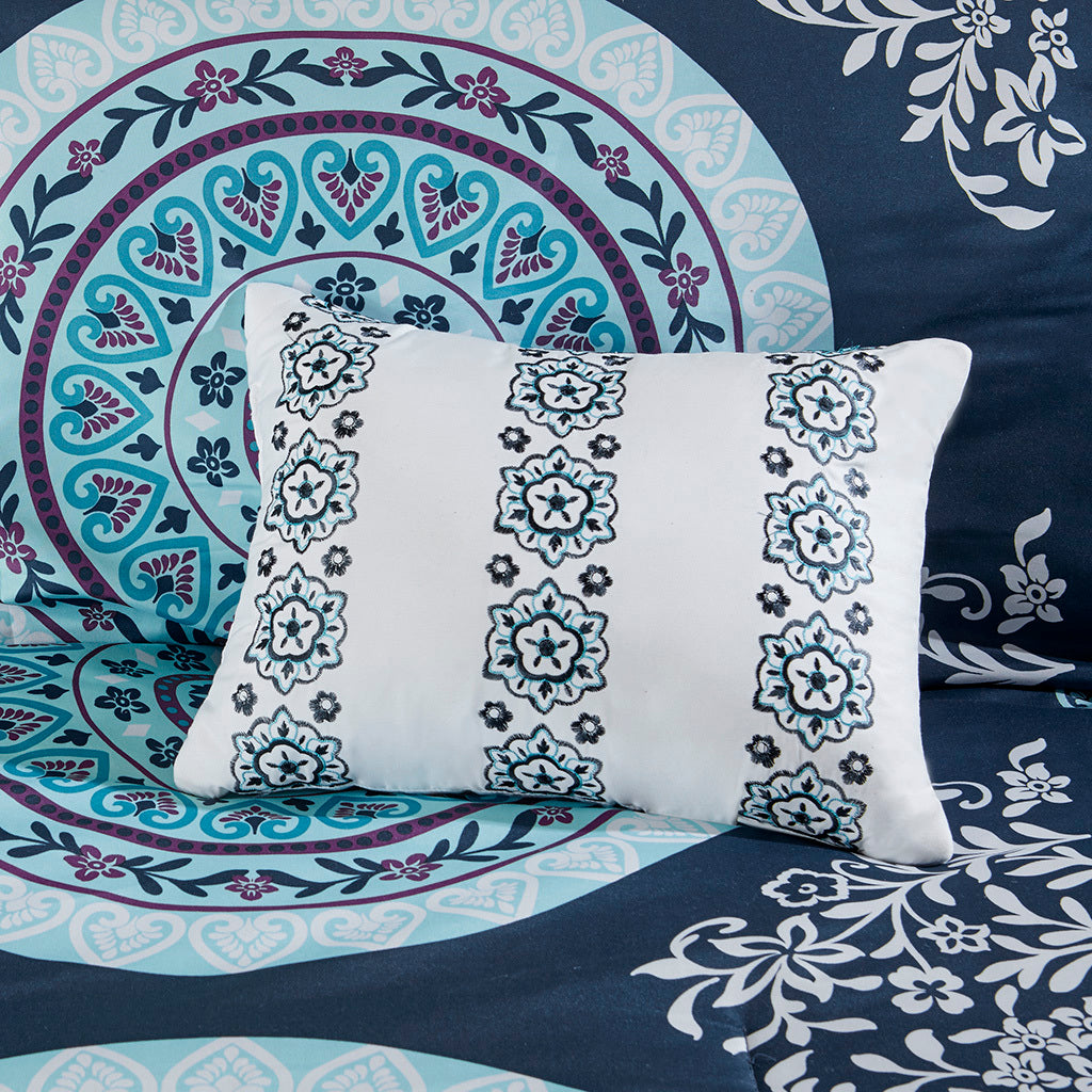 Boho Comforter Set With Bed Sheets Twin Xl Navy Polyester