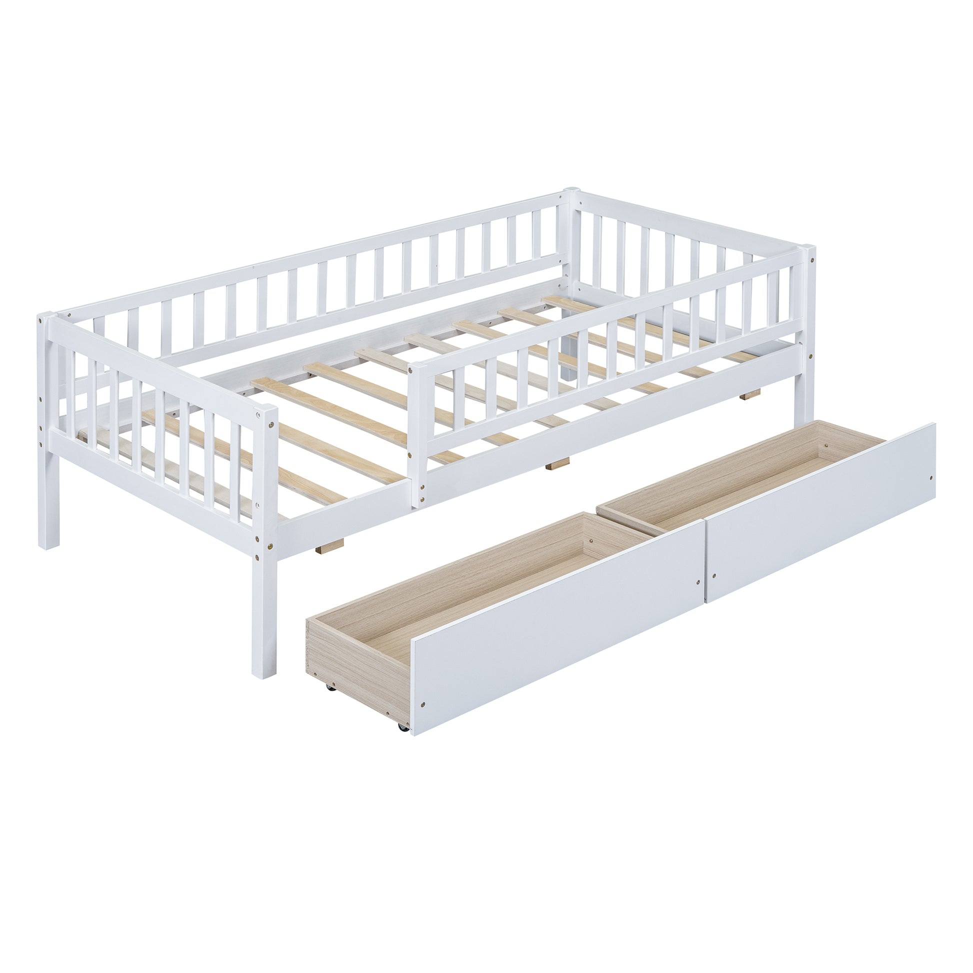 Twin Size Daybed Wood Bed With Two Drawerswhite Twin White Solid Wood