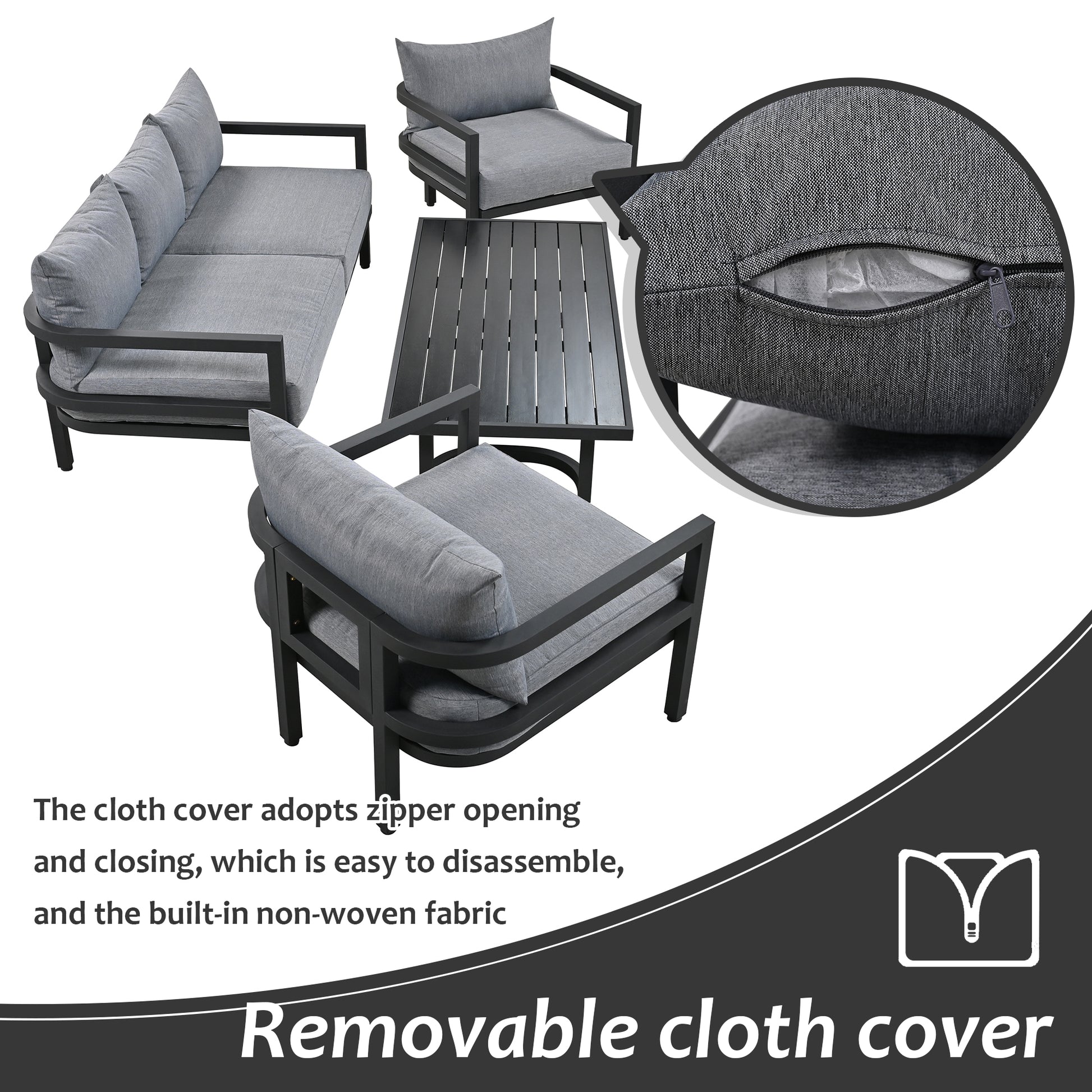 Multi Person Outdoor Steel Sofa Set, Waterproof, Anti Rust And Anti Uv, Suitable For Gardens And Lawns Light Gray Steel