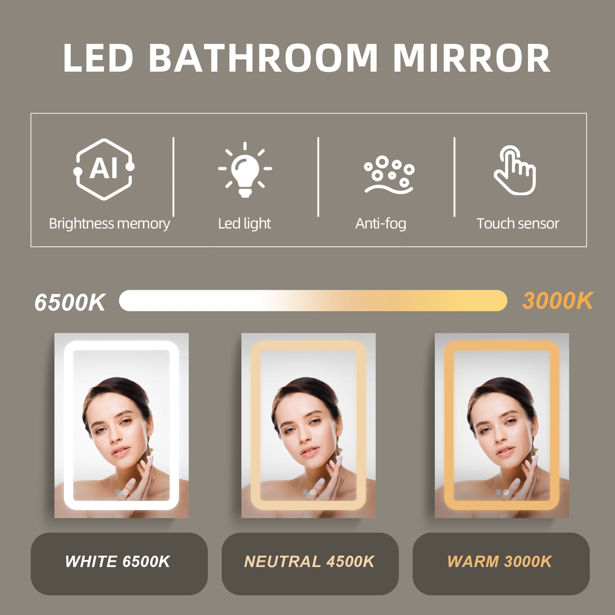50x30 Inch LED Bathroom Medicine Cabinet Surface Mount white-aluminium