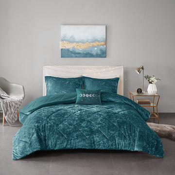 Velvet Comforter Set King Teal Polyester