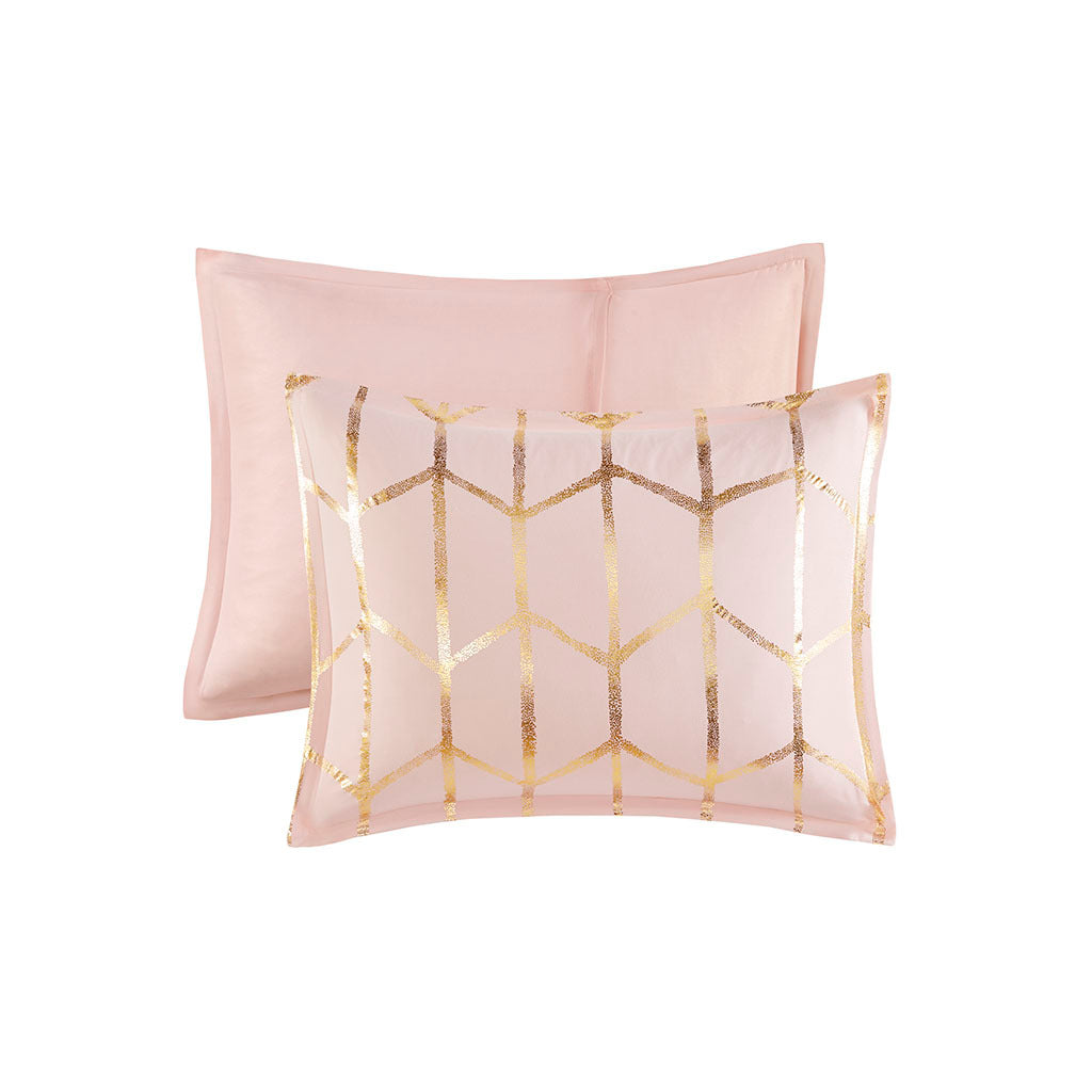 Metallic Printed Comforter Set Full Blush Gold Polyester