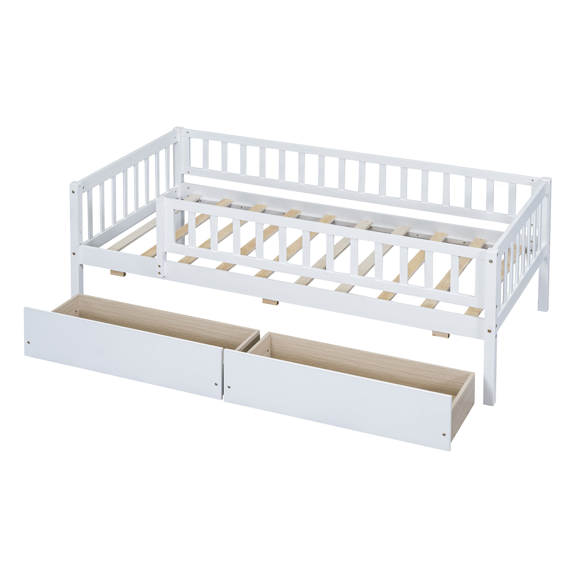 Twin Size Daybed Wood Bed With Two Drawerswhite Twin White Solid Wood