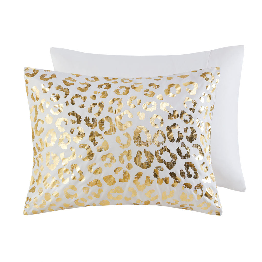 Metallic Animal Printed Comforter Set Ivory Gold Microfiber