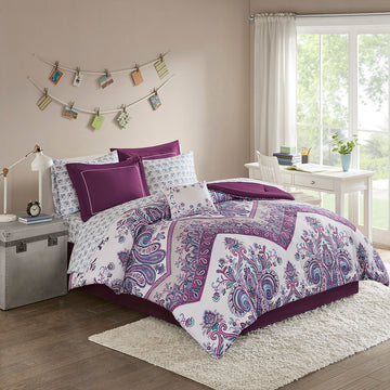 Boho Comforter Set With Bed Sheets Twin Xl Purple Polyester