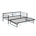 Twin Size Metal Daybed With Adjustable Trundle, Pop Up Trundle, Black Black Metal