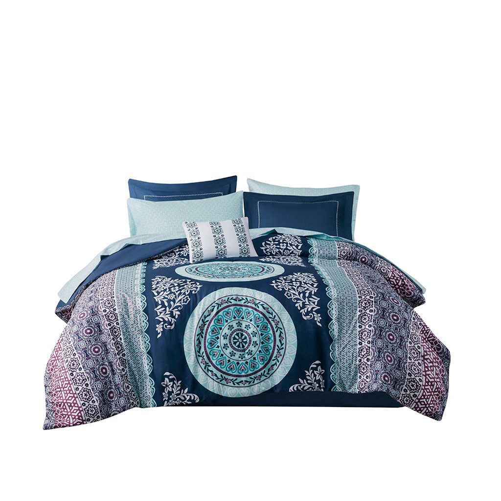 Boho Comforter Set With Bed Sheets Twin Xl Navy Polyester