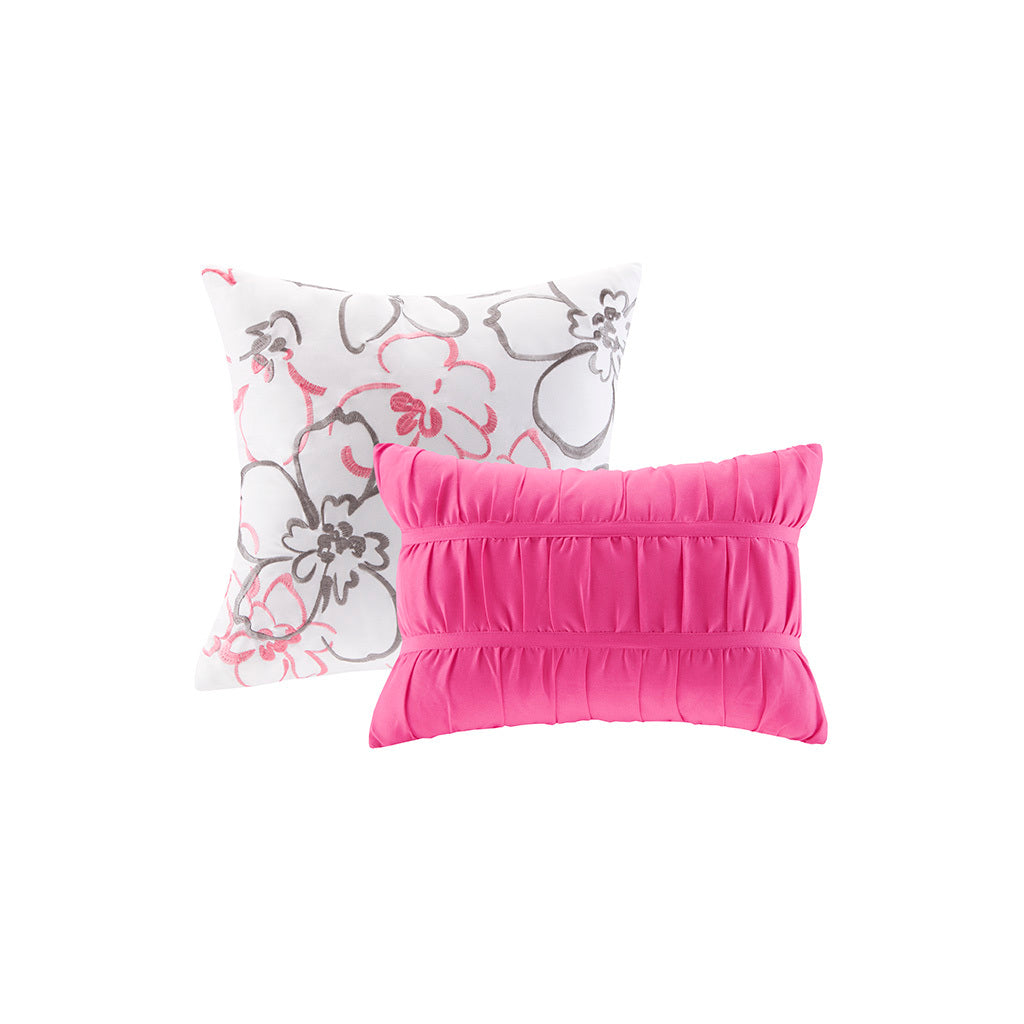 Floral Comforter Set Full Pink Polyester