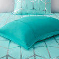 Metallic Printed Comforter Set Full Aqua Silver Polyester