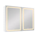 40X30 Inch Led Bathroom Medicine Cabinet Surface Mount Double Door Lighted Medicine Cabinet, Medicine Cabinets For Bathroom With Mirror Defogging, Dimmer White White Modern Aluminium