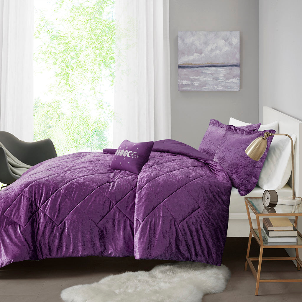 Velvet Comforter Set Full Purple Polyester