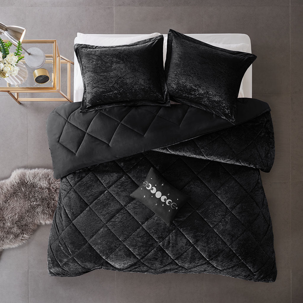 Velvet Comforter Set Queen Black Polyester