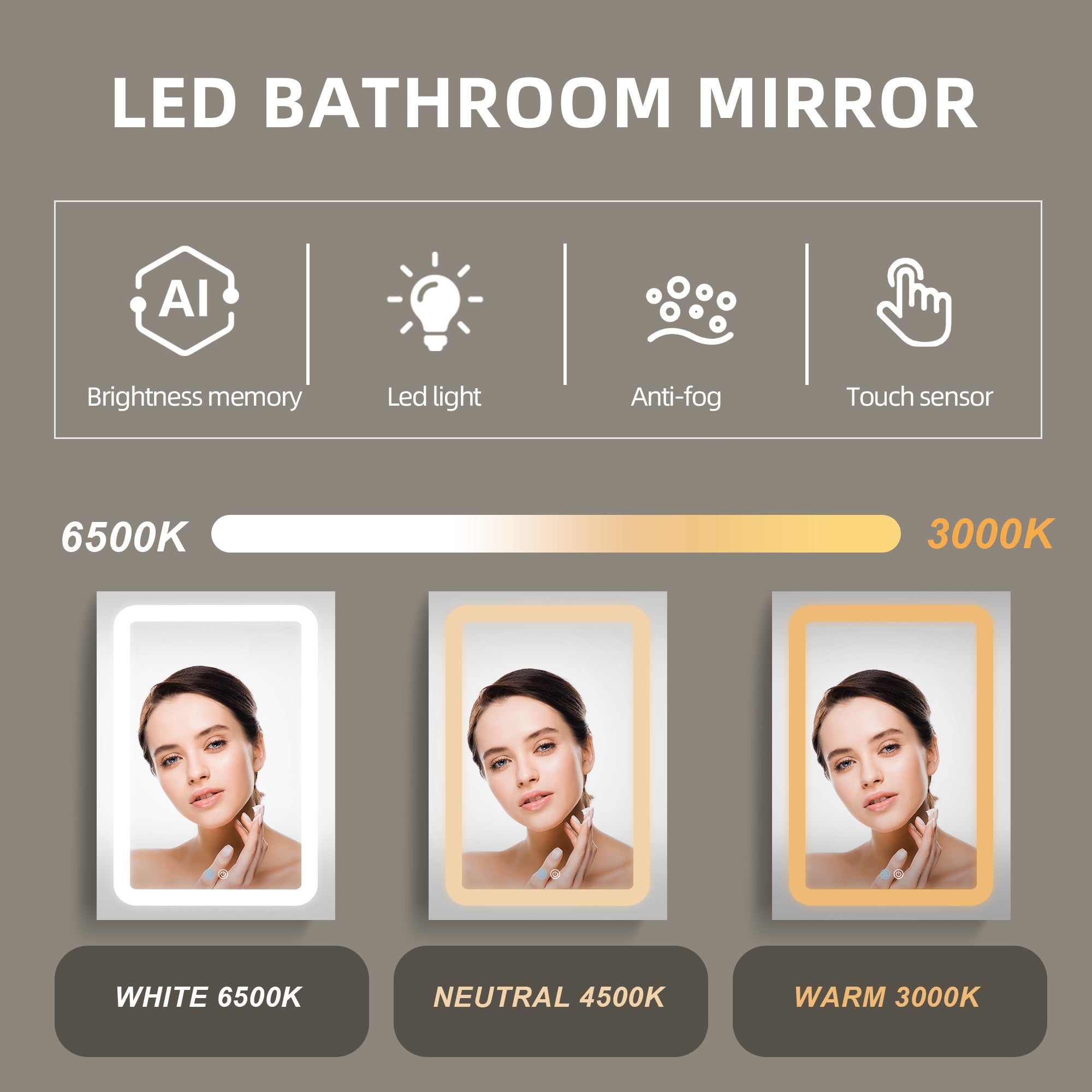 40x30 Inch LED Bathroom Medicine Cabinet Surface Mount white-aluminium