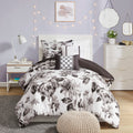 Floral Print Comforter Set Twin Xl White Black Polyester