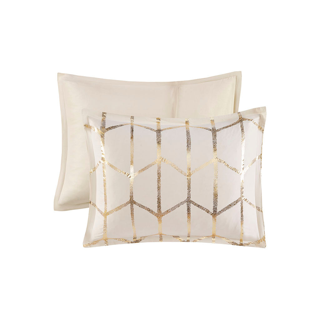 Metallic Printed Comforter Set King Ivory Gold Polyester