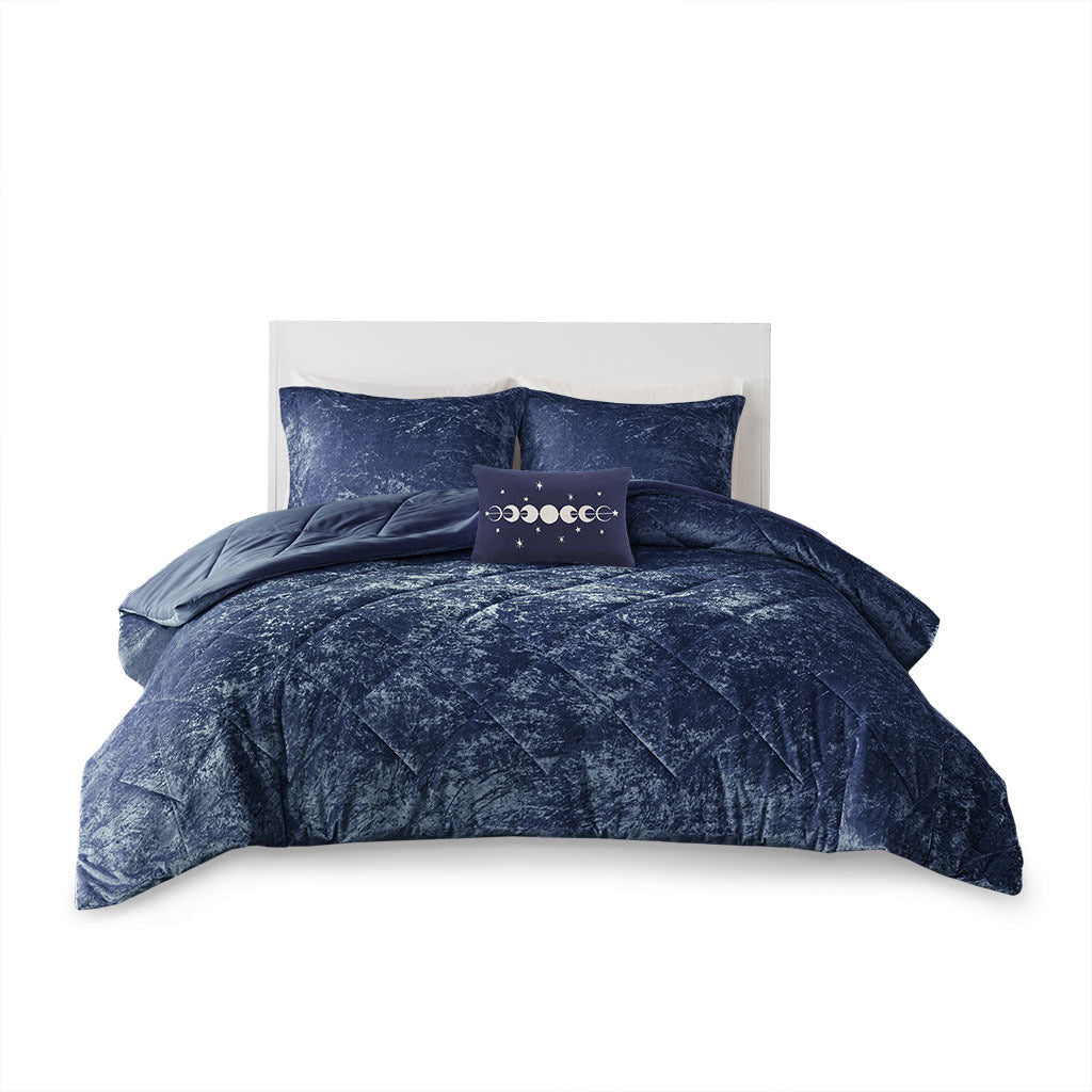Velvet Comforter Set Twin Xl Navy Polyester