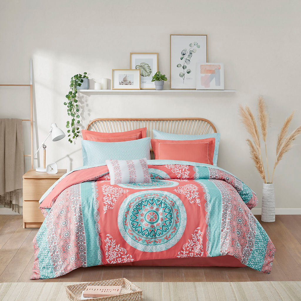 Boho Comforter Set With Bed Sheets Twin Xl Coral Polyester