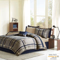 Plaid Comforter Set With Bed Sheets Queen Navy Multi Polyester