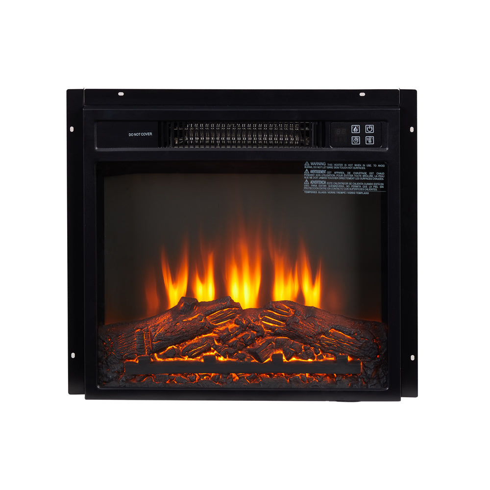 Electric Fireplace Insert 18" 1400W 120V Black Tempered Glass Sheet Metal Plastic