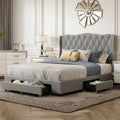 Upholstered Platform Bed With Tufted Headboard And 3 Drawers, No Box Spring Needed, Velvet Fabric, Queen Size Gray Gray Upholstered