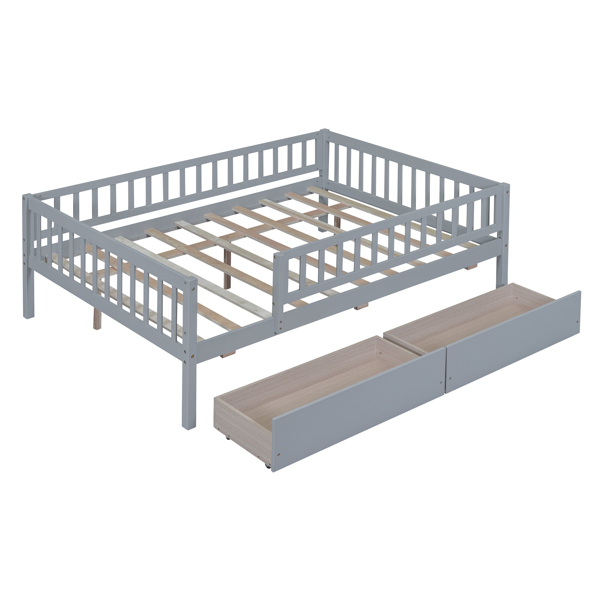 Full Size Daybed Wood Bed With Two Drawers, Gray Full Gray Solid Wood