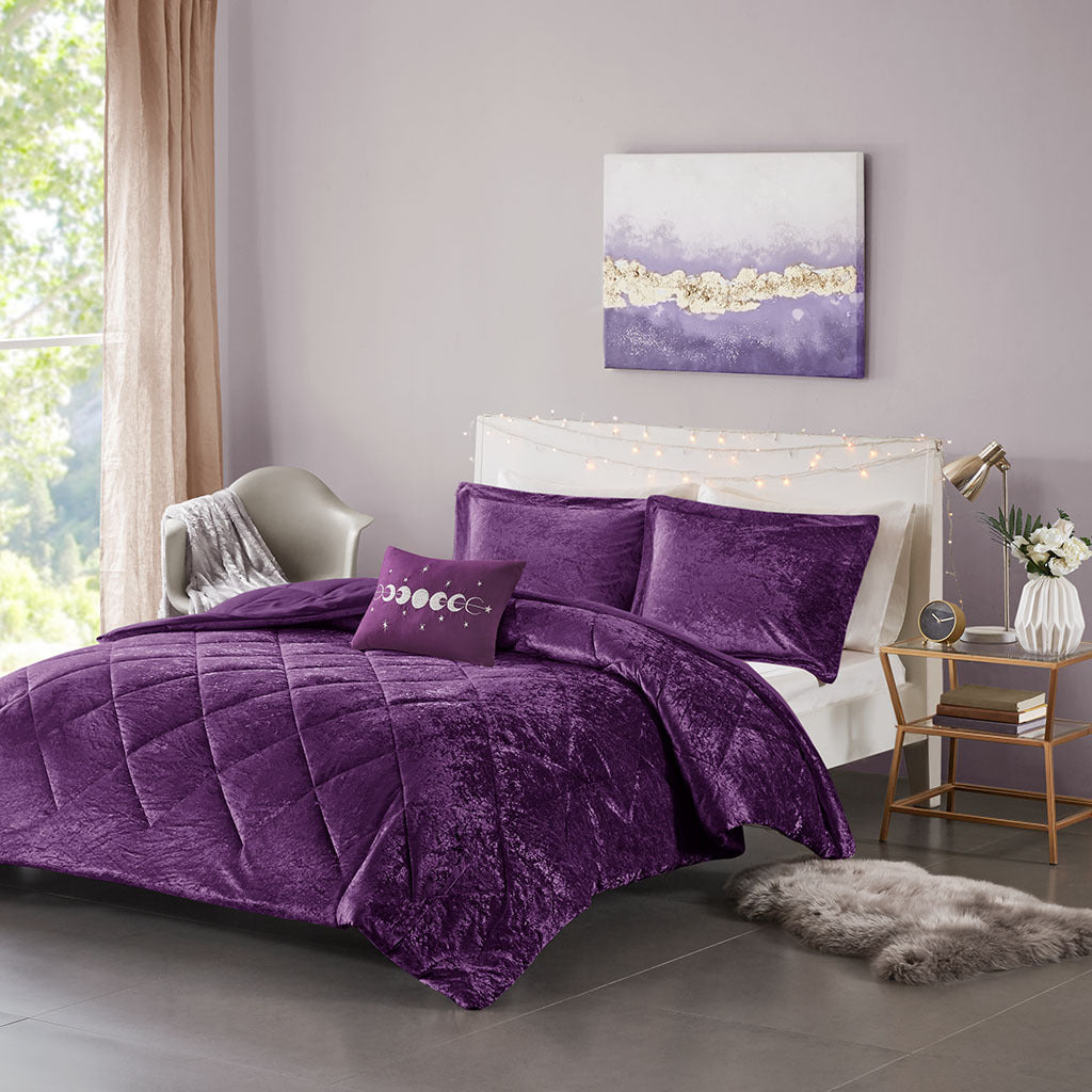 Velvet Comforter Set purple-polyester