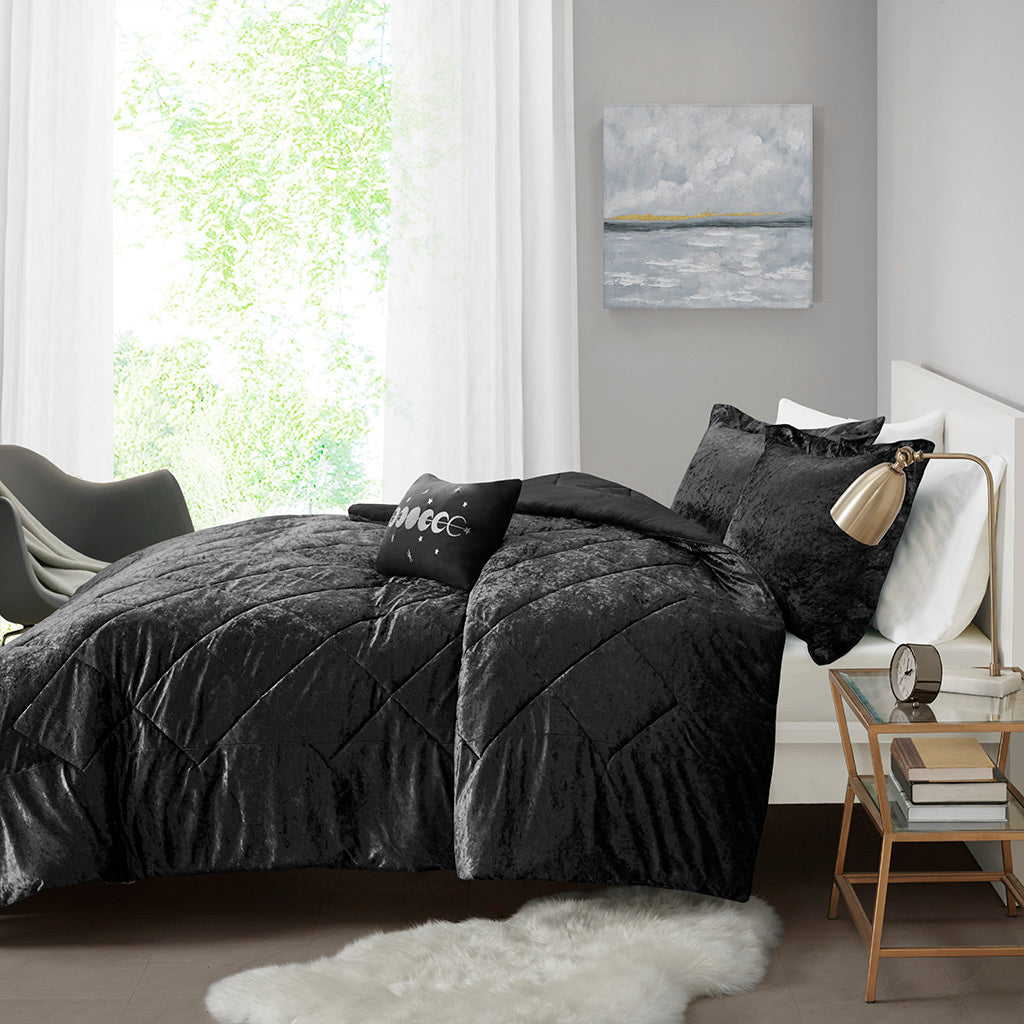 Velvet Comforter Set Twin Black Polyester