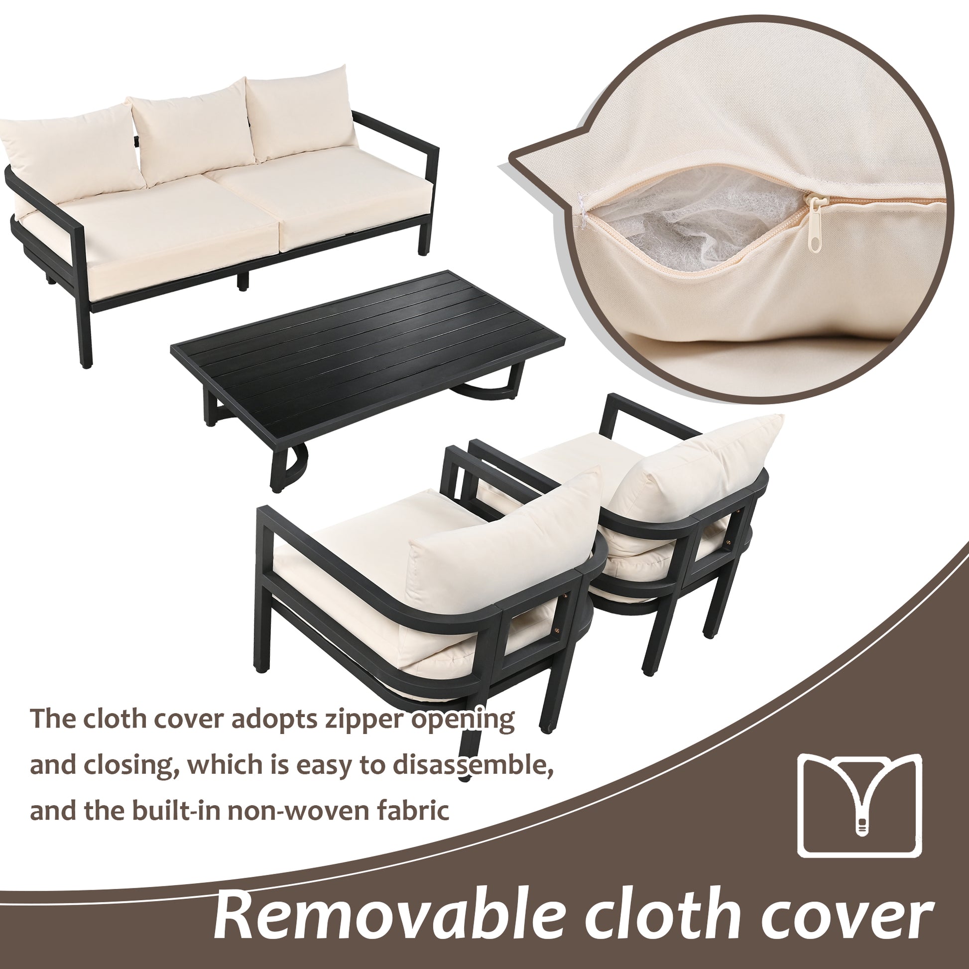 Multi Person Outdoor Steel Sofa Set, Waterproof, Anti Rust And Anti Uv, Suitable For Gardens And Lawns Beige Steel