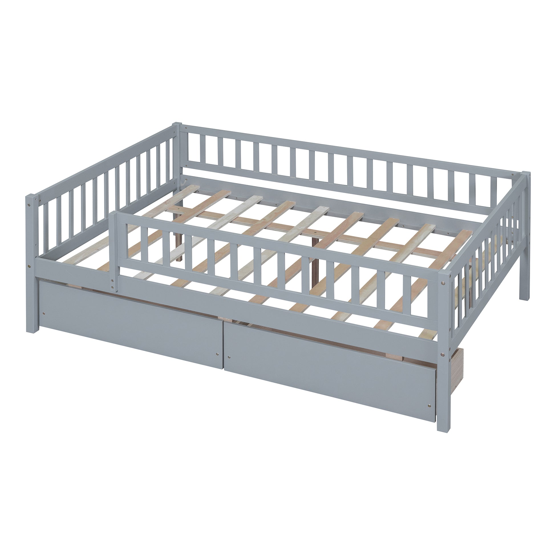 Full Size Daybed Wood Bed With Two Drawers, Gray Full Gray Solid Wood