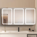 60X30 Inch Led Bathroom Medicine Cabinet Surface Mount Double Door Lighted Medicine Cabinet, Medicine Cabinets For Bathroom With Mirror Defogging, Dimmer White White Aluminium