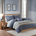 Striped Comforter Set With Bed Sheets Queen Blue Grey Polyester