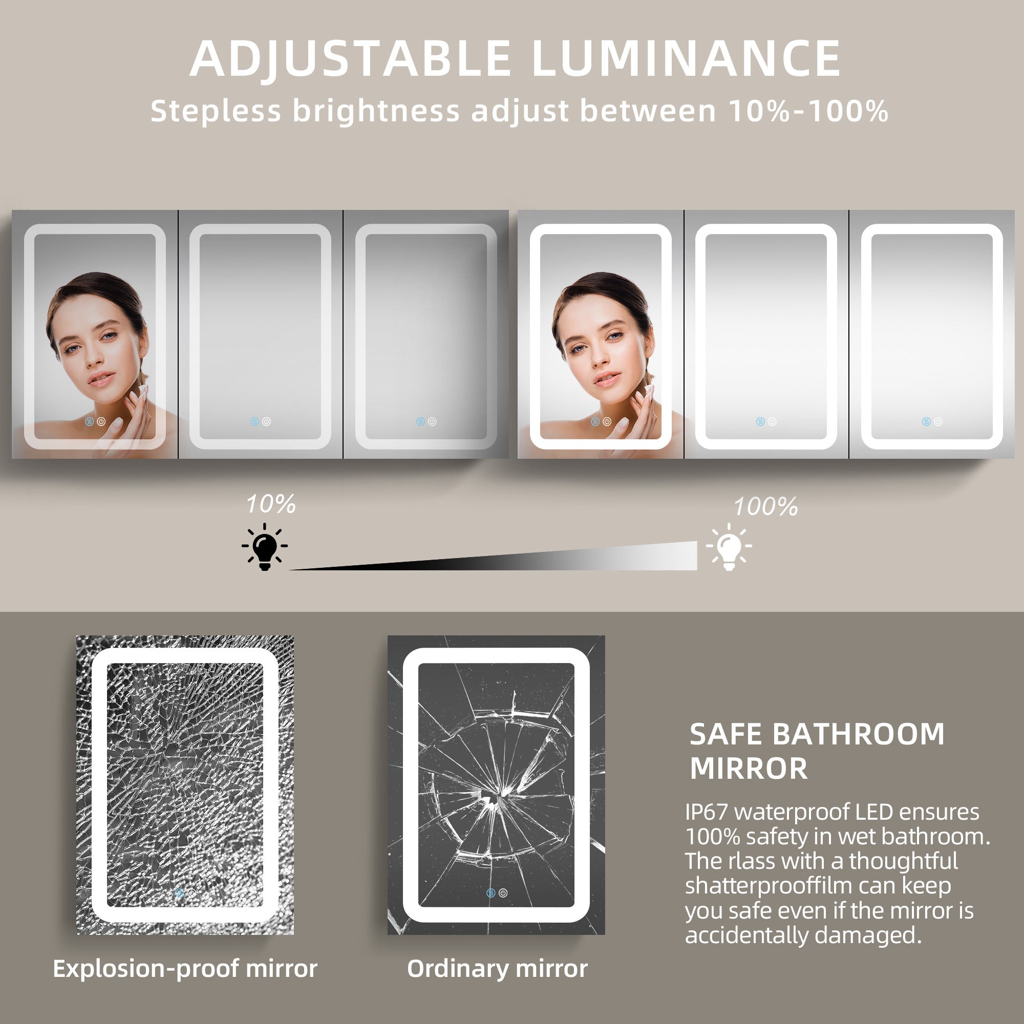60x30 Inch LED Bathroom Medicine Cabinet Surface Mount white-aluminium