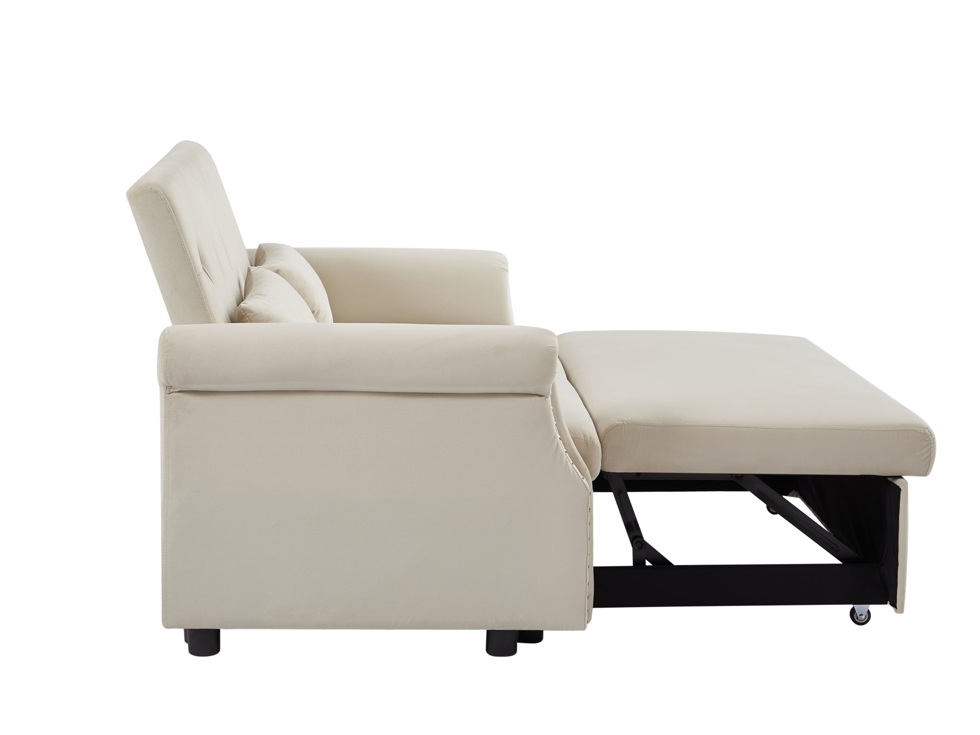 Artemax 55'' Modern Shiny Velvet Convertible Loveseat Sleeper Sofa Couch W 2 Lumbar Pillows, Adjustable Pull Out Bed And Removable Armrest For Nursery, Living Room, Apartment, Home Office Beige Foam Velvet