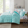 Metallic Printed Comforter Set Full Aqua Silver Polyester