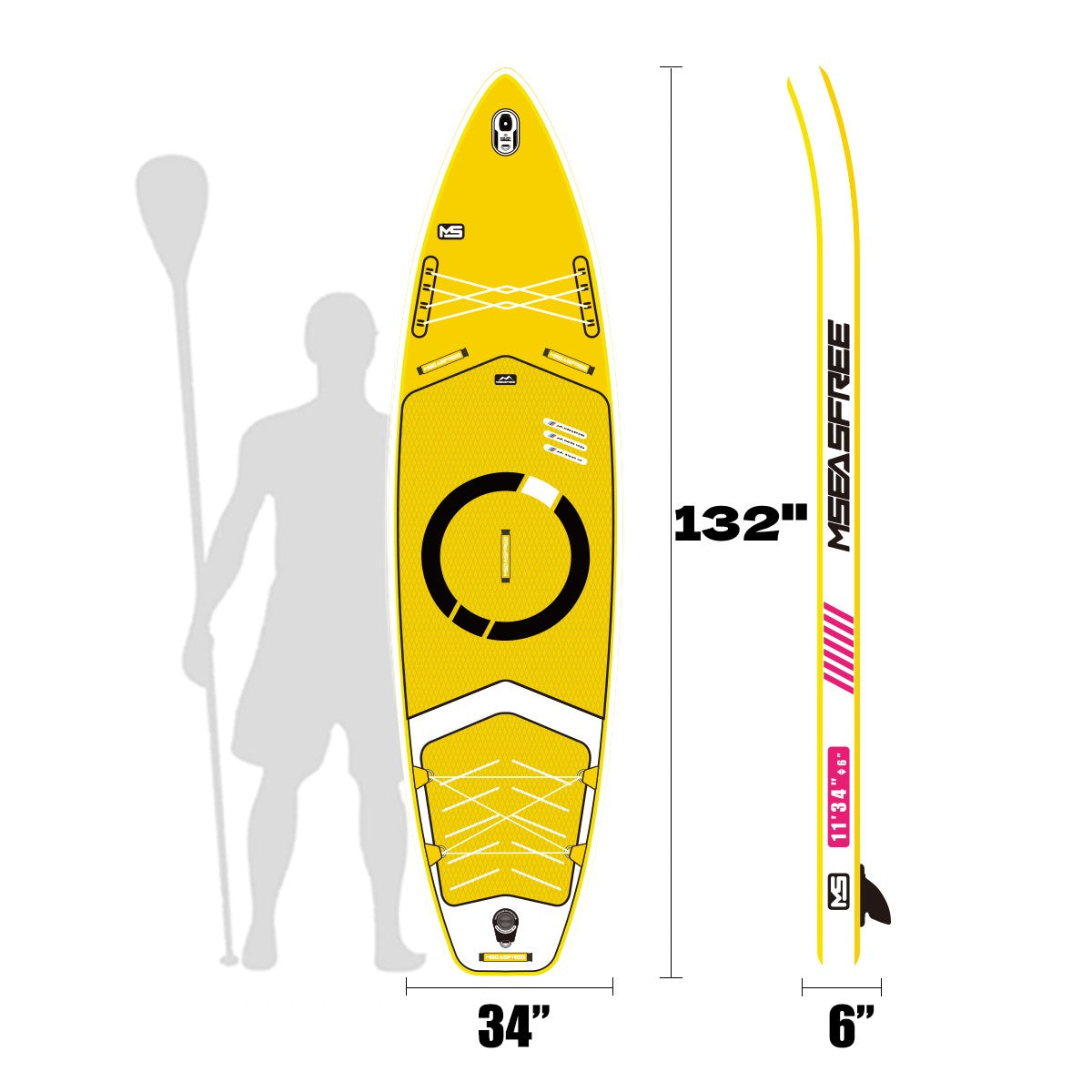 Inflatable Stand Up Paddle Board 11'X34"X6" With Accessories Water Sports Yellow Anti Slip Garden & Outdoor American Design,Beach Multifunctional Pvc