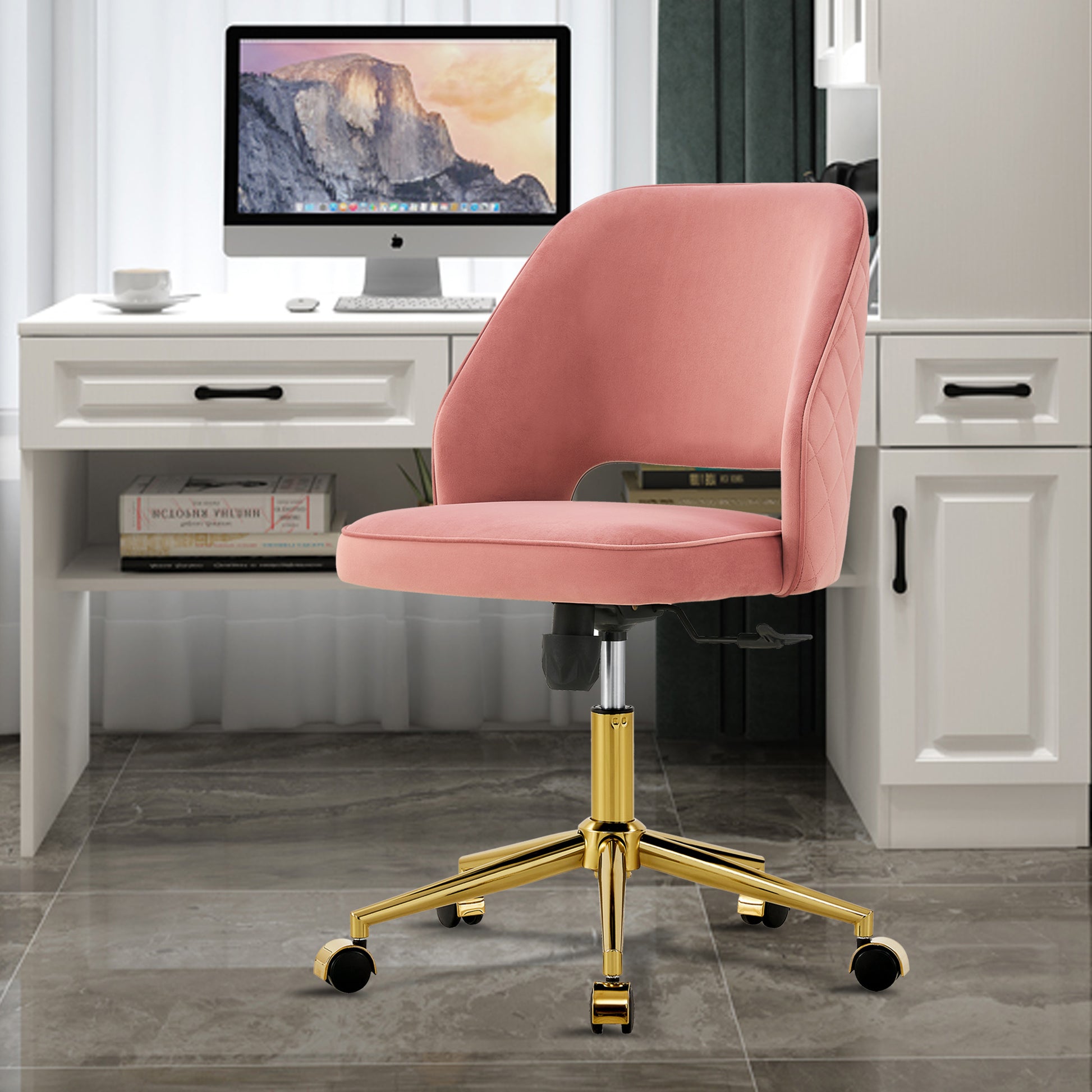 Modern Home Velvet Office Chairs, Adjustable 360 pink-velvet