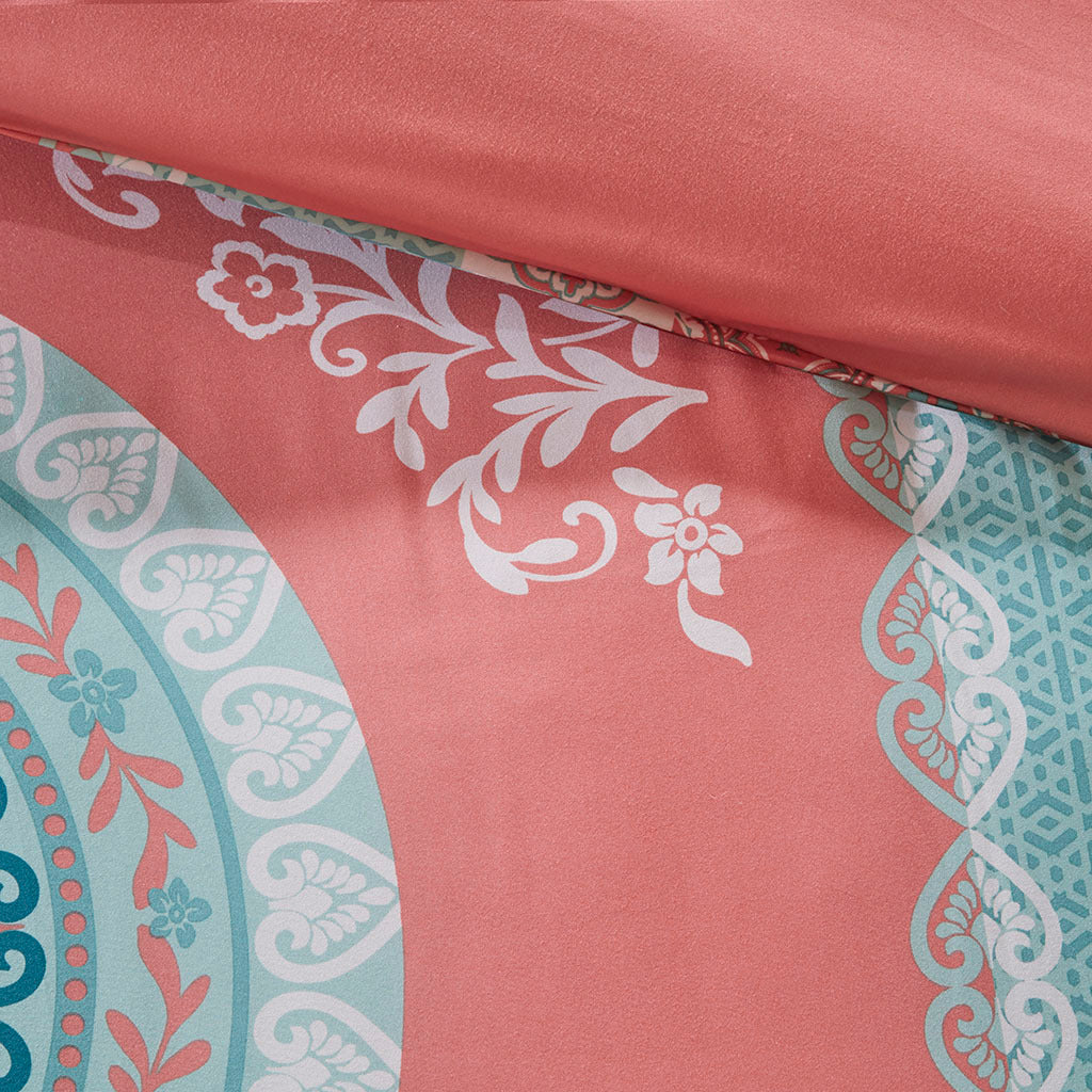 Boho Comforter Set With Bed Sheets Queen Coral Polyester