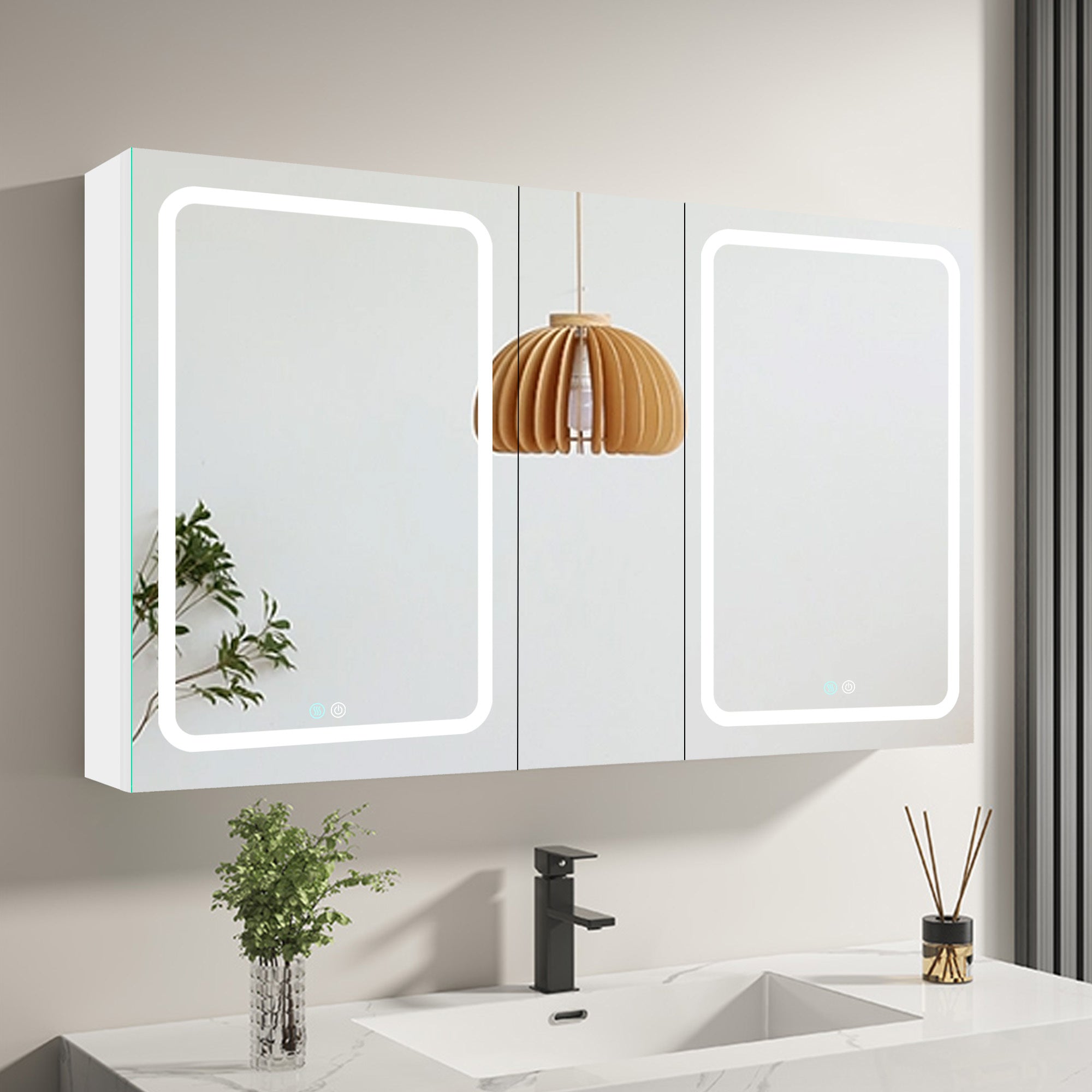 50x30 Inch LED Bathroom Medicine Cabinet Surface Mount white-aluminium