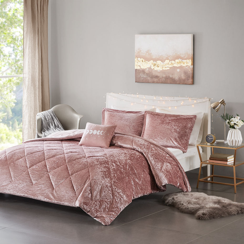 Velvet Comforter Set Full Blush Polyester