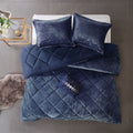 Velvet Comforter Set Full Navy Polyester