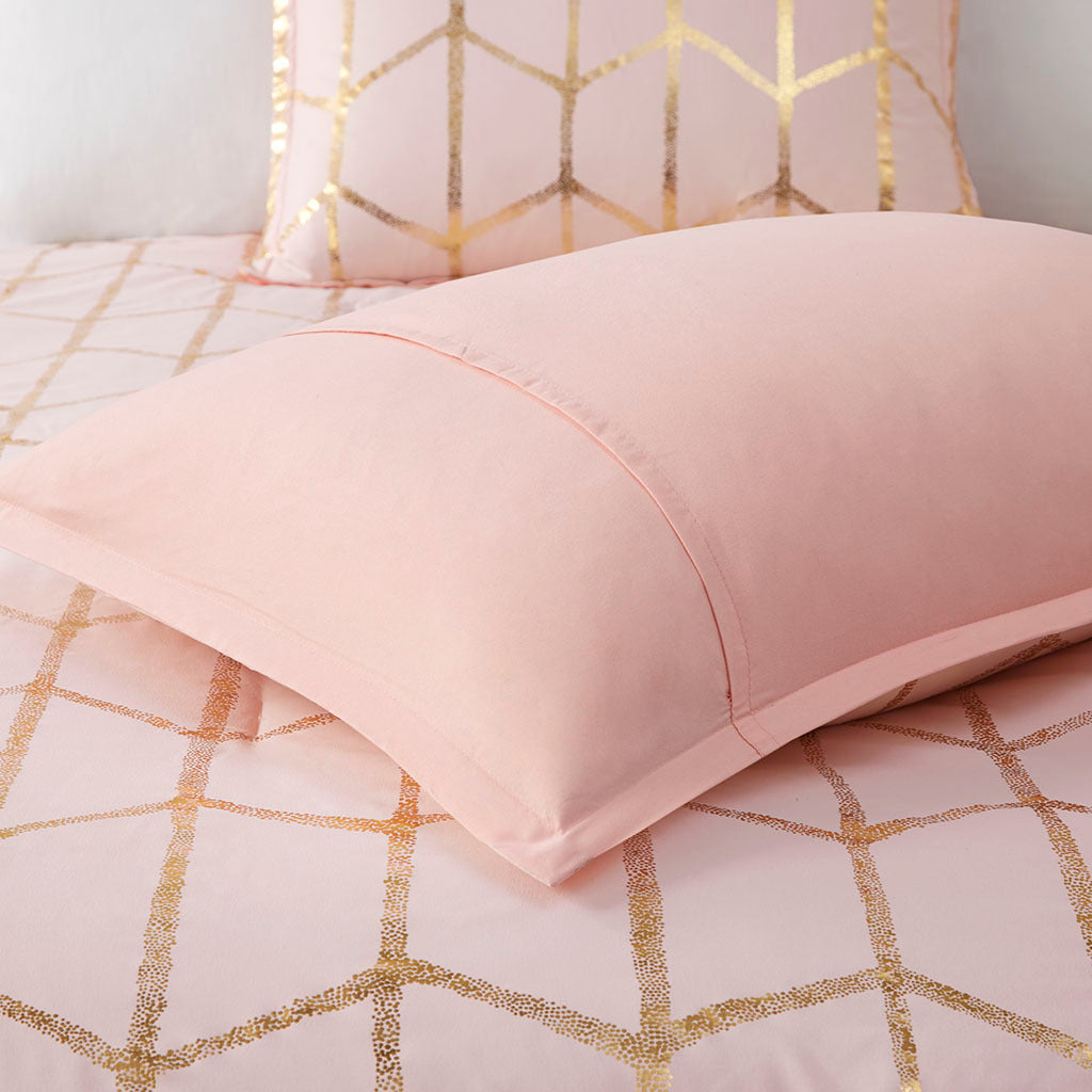 Metallic Printed Comforter Set Full Blush Gold Polyester